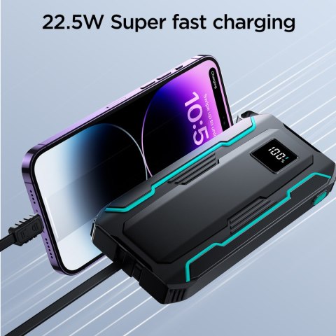 Powerbank terenowy Outdoor 10000mAh z wbudowanymi kablami USB-C i Lightning czarny Powerbank terenowy Outdoor 10000mAh z wbudowanymi kablami USB-C i Lightning czarny
