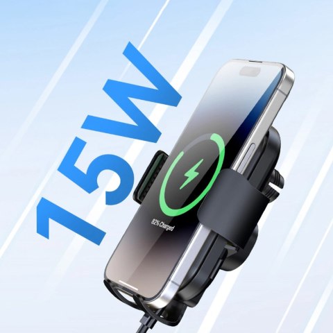 Uchwyt na telefon z ładowarką indukcyjną 15W na deskę rozdzielczą samochodu czarny Uchwyt na telefon z ładowarką indukcyjną 15W na deskę rozdzielczą samochodu czarny