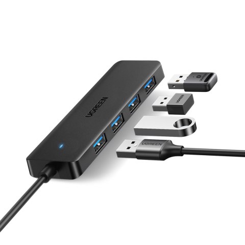 HUB adapter rozdzielacz portów 4x USB-A 3.0 + kabel USB-A 3.0 czarny HUB adapter rozdzielacz portów 4x USB-A 3.0 + kabel USB-A 3.0 czarny