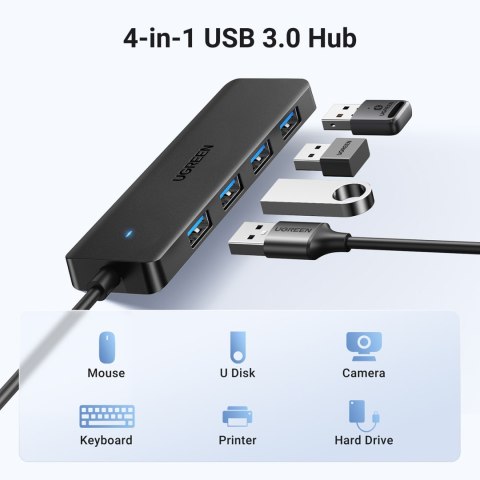 HUB adapter rozdzielacz portów 4x USB-A 3.0 + kabel USB-A 3.0 czarny HUB adapter rozdzielacz portów 4x USB-A 3.0 + kabel USB-A 3.0 czarny