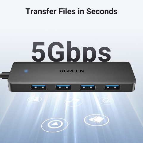 HUB adapter rozdzielacz portów 4x USB-A 3.0 + kabel USB-A 3.0 czarny HUB adapter rozdzielacz portów 4x USB-A 3.0 + kabel USB-A 3.0 czarny
