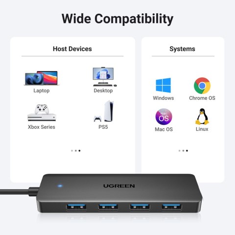 HUB adapter rozdzielacz portów 4x USB-A 3.0 + kabel USB-A 3.0 czarny HUB adapter rozdzielacz portów 4x USB-A 3.0 + kabel USB-A 3.0 czarny
