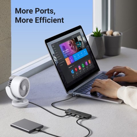 HUB adapter rozdzielacz portów 4x USB-A 3.0 + kabel USB-A 3.0 czarny HUB adapter rozdzielacz portów 4x USB-A 3.0 + kabel USB-A 3.0 czarny
