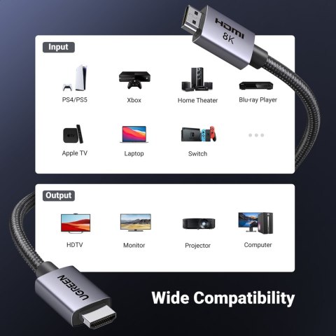 Kabel przewód HDMI 2.1 8K certyfikowany Ultra High Speed 1m szary Kabel przewód HDMI 2.1 8K certyfikowany Ultra High Speed 1m szary