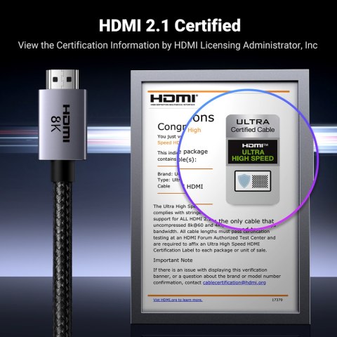 Kabel przewód HDMI 2.1 8K certyfikowany Ultra High Speed 2m szary Kabel przewód HDMI 2.1 8K certyfikowany Ultra High Speed 2m szary