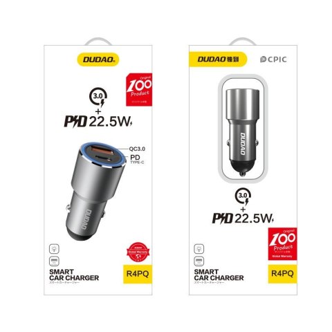 Ładowarka samochodowa USB USB-C PD QC 22,5W szary Ładowarka samochodowa USB USB-C PD QC 22,5W szary