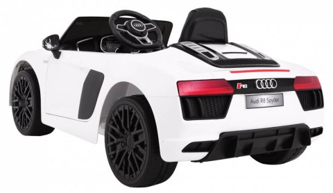 Audi R8 Spyder na akumulator Biały + Pilot + EVA + Wolny Start + Radio MP3 + LED Audi R8 Spyder na akumulator Biały + Pilot + EVA + Wolny Start + Radio MP3 + LED