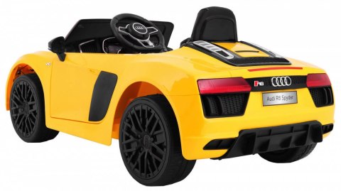 Audi R8 Spyder na akumulator Żółty + Pilot + EVA + Wolny Start + Radio MP3 + LED Audi R8 Spyder na akumulator Żółty + Pilot + EVA + Wolny Start + Radio MP3 + LED