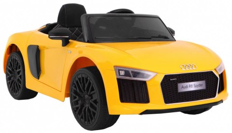 Audi R8 Spyder na akumulator Żółty + Pilot + EVA + Wolny Start + Radio MP3 + LED Audi R8 Spyder na akumulator Żółty + Pilot + EVA + Wolny Start + Radio MP3 + LED