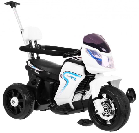Pchaczyk Rowerek Motorek elektryczny 3w1 dla dzieci Biały + Piankowa poręcz + Audio LED Pchaczyk Rowerek Motorek elektryczny 3w1 dla dzieci Biały + Piankowa poręcz + Audio LED