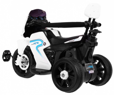 Pchaczyk Rowerek Motorek elektryczny 3w1 dla dzieci Biały + Piankowa poręcz + Audio LED Pchaczyk Rowerek Motorek elektryczny 3w1 dla dzieci Biały + Piankowa poręcz + Audio LED