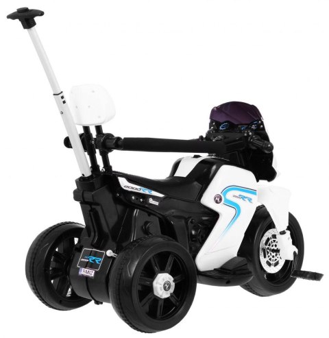 Pchaczyk Rowerek Motorek elektryczny 3w1 dla dzieci Biały + Piankowa poręcz + Audio LED Pchaczyk Rowerek Motorek elektryczny 3w1 dla dzieci Biały + Piankowa poręcz + Audio LED