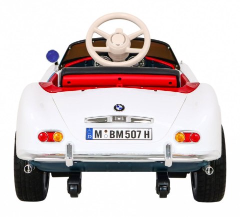 Autko BMW 507 Retro elektryczne dla dzieci Biały + Audio LED + Pilot + Ekoskóra + EVA + Wolny Start Autko BMW 507 Retro elektryczne dla dzieci Biały + Audio LED + Pilot + Ekoskóra + EVA + Wolny Start