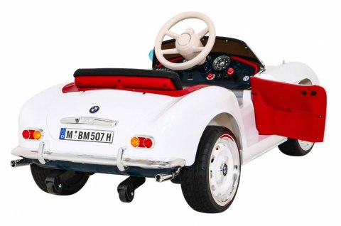 Autko BMW 507 Retro elektryczne dla dzieci Biały + Audio LED + Pilot + Ekoskóra + EVA + Wolny Start Autko BMW 507 Retro elektryczne dla dzieci Biały + Audio LED + Pilot + Ekoskóra + EVA + Wolny Start