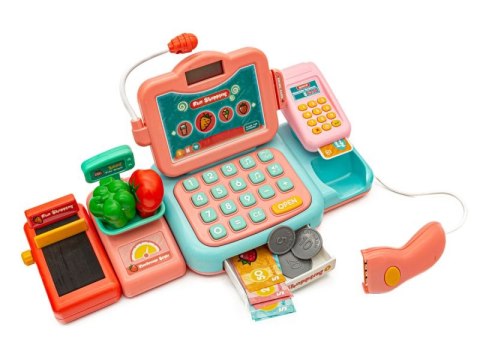 Edukacyjna sklepowa kasa fiskalna - mikrofon, waga, czytnik, akcesoria Edukacyjna sklepowa kasa fiskalna - mikrofon, waga, czytnik, akcesoria