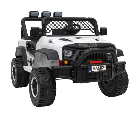 Autko terenowe Geoland Power dla 2 dzieci Biały + Pilot + Silniki 2x200W + Bagażnik + Radio MP3 + LED Autko terenowe Geoland Power dla 2 dzieci Biały + Pilot + Silniki 2x200W + Bagażnik + Radio MP3 + LED