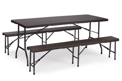 Stół cateringowy 180cm + 2 ławki zestaw bankietowy Rattan Stół cateringowy 180cm + 2 ławki zestaw bankietowy Rattan