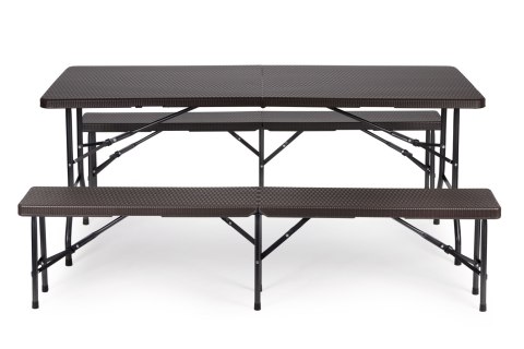 Stół cateringowy 180cm + 2 ławki zestaw bankietowy Rattan Stół cateringowy 180cm + 2 ławki zestaw bankietowy Rattan