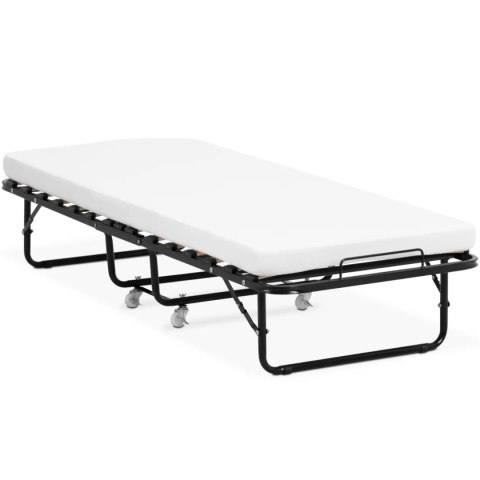 Łóżko polowe składane z materacem na kółkach do 150 kg 80 x 190 cm Łóżko polowe składane z materacem na kółkach do 150 kg 80 x 190 cm