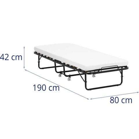 Łóżko polowe składane z materacem na kółkach do 150 kg 80 x 190 cm Łóżko polowe składane z materacem na kółkach do 150 kg 80 x 190 cm