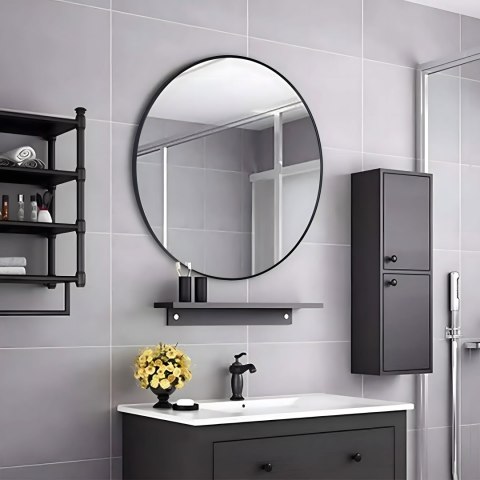 Lustro ścienne 50 cm wiszące nowoczesne czarna rama aluminium ModernHome Lustro ścienne 50 cm wiszące nowoczesne czarna rama aluminium ModernHome
