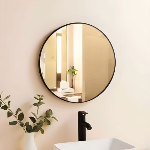 Lustro ścienne 50 cm wiszące nowoczesne czarna rama aluminium ModernHome Lustro ścienne 50 cm wiszące nowoczesne czarna rama aluminium ModernHome