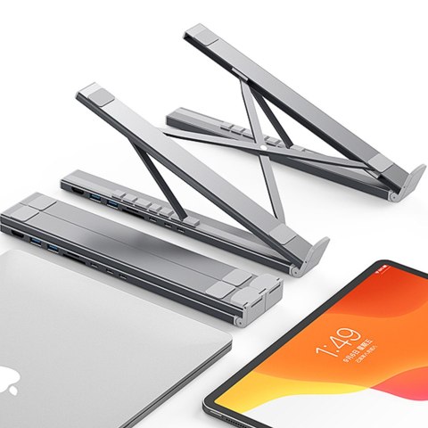 7w1 Podstawka pod laptopa HUB adapter PD USB-C SD TF USB-A HDMI 100W szara 7w1 Podstawka pod laptopa HUB adapter PD USB-C SD TF USB-A HDMI 100W szara