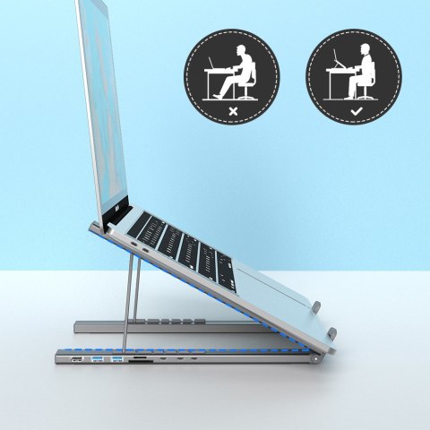 7w1 Podstawka pod laptopa HUB adapter PD USB-C SD TF USB-A HDMI 100W szara 7w1 Podstawka pod laptopa HUB adapter PD USB-C SD TF USB-A HDMI 100W szara
