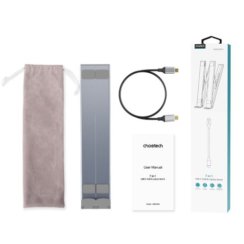 7w1 Podstawka pod laptopa HUB adapter PD USB-C SD TF USB-A HDMI 100W szara 7w1 Podstawka pod laptopa HUB adapter PD USB-C SD TF USB-A HDMI 100W szara