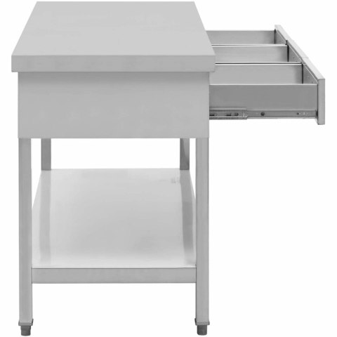 Stół blat roboczy gastronomiczny stalowy z półką szufladami 150 x 60 cm do 295 kg Stół blat roboczy gastronomiczny stalowy z półką szufladami 150 x 60 cm do 295 kg