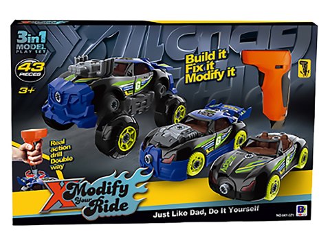 Sportowy, Terenowy Samochód do rozkręcania i skręcania 3w1 TUNING + Wkrętarka, Monster Truck Sportowy, Terenowy Samochód do rozkręcania i skręcania 3w1 TUNING + Wkrętarka, Monster Truck