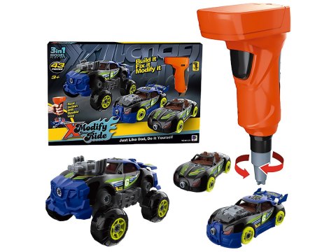 Sportowy, Terenowy Samochód do rozkręcania i skręcania 3w1 TUNING + Wkrętarka, Monster Truck Sportowy, Terenowy Samochód do rozkręcania i skręcania 3w1 TUNING + Wkrętarka, Monster Truck