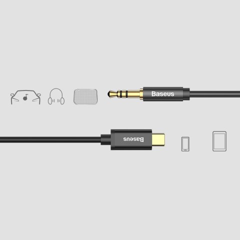 Kabel audio stereo przejścióka AUX 3.5mm Mini Jack - USB-C 120cm - czarny Kabel audio stereo przejścióka AUX 3.5mm Mini Jack - USB-C 120cm - czarny