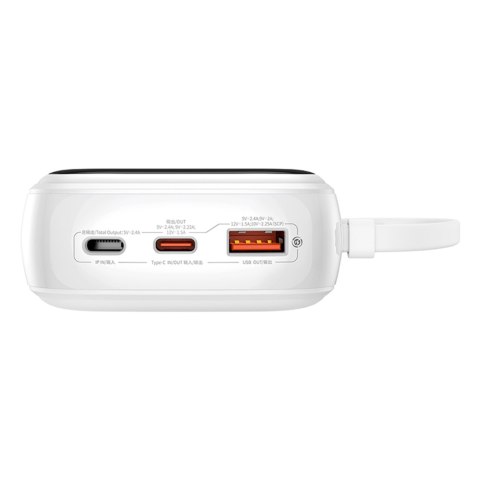 Powerbank Qpow Pro+ 20000mAh z kablem USB-C i wyświetlaczem - biały Powerbank Qpow Pro+ 20000mAh z kablem USB-C i wyświetlaczem - biały
