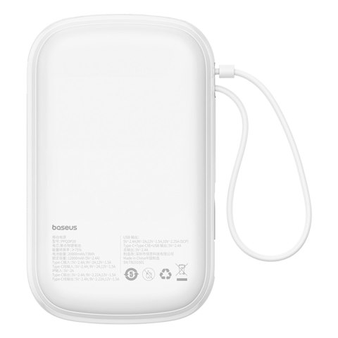 Powerbank Qpow Pro+ 20000mAh z kablem USB-C i wyświetlaczem - biały Powerbank Qpow Pro+ 20000mAh z kablem USB-C i wyświetlaczem - biały