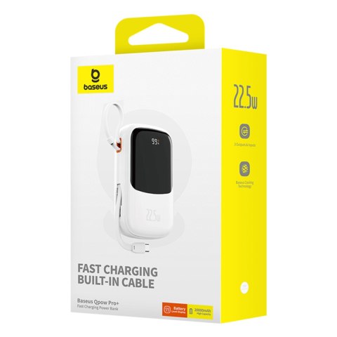 Powerbank Qpow Pro+ 20000mAh z kablem USB-C i wyświetlaczem - biały Powerbank Qpow Pro+ 20000mAh z kablem USB-C i wyświetlaczem - biały