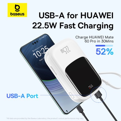 Powerbank Qpow Pro+ 20000mAh z kablem USB-C i wyświetlaczem - biały Powerbank Qpow Pro+ 20000mAh z kablem USB-C i wyświetlaczem - biały