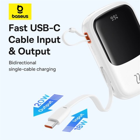 Powerbank Qpow Pro+ 20000mAh z kablem USB-C i wyświetlaczem - biały Powerbank Qpow Pro+ 20000mAh z kablem USB-C i wyświetlaczem - biały