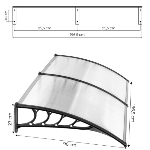 Daszek nad drzwi 200x100 cm zadaszenie osłona poliwęglan podwójny Daszek nad drzwi 200x100 cm zadaszenie osłona poliwęglan podwójny