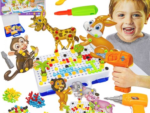 Kreatywna Mozaika ZOO W Walizce 198 el. Układanka 3D, Klocki, Wkrętarka Zestaw Konstrukcyjny Kreatywna Mozaika ZOO W Walizce 198 el. Układanka 3D, Klocki, Wkrętarka Zestaw Konstrukcyjny