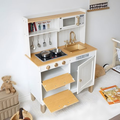 Kuchnia dla dzieci z dźwiękami i LED drewniana duża otwierane szafki 7 akcesoriów ECOTOYS Kuchnia dla dzieci z dźwiękami i LED drewniana duża otwierane szafki 7 akcesoriów ECOTOYS