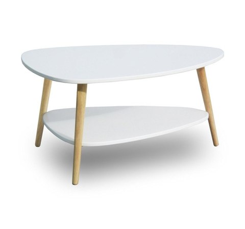 Nowoczesny stolik kawowy półka drewniane nogi biały ModernHome Nowoczesny stolik kawowy półka drewniane nogi biały ModernHome