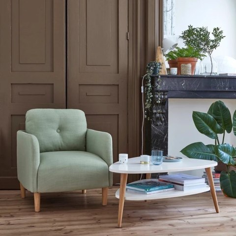 Nowoczesny stolik kawowy półka drewniane nogi biały ModernHome Nowoczesny stolik kawowy półka drewniane nogi biały ModernHome