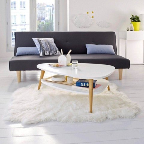 Nowoczesny stolik kawowy półka drewniane nogi biały ModernHome Nowoczesny stolik kawowy półka drewniane nogi biały ModernHome