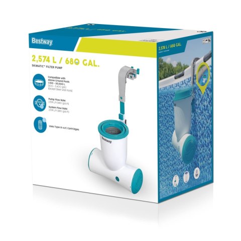 Filtrująca Pompa basenowa ze Skimmerem Skimatic FlowClear 2574l/h BESTWAY + Filtr wymienny Filtrująca Pompa basenowa ze Skimmerem Skimatic FlowClear 2574l/h BESTWAY + Filtr wymienny