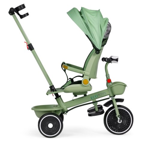 Rowerek trójkołowy spacerówka 2w1 obracane siedzisko składany daszek zielony - ECOTOYS Rowerek trójkołowy spacerówka 2w1 obracane siedzisko składany daszek zielony - ECOTOYS