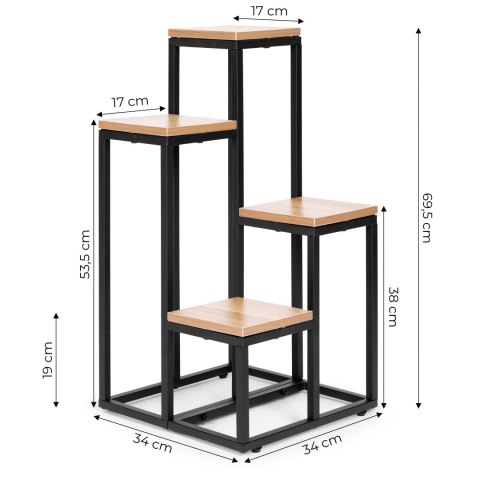 Kwietnik regał na kwiaty ozdoby 4 półki metal MDF jasny orzech ModernHome Kwietnik regał na kwiaty ozdoby 4 półki metal MDF jasny orzech ModernHome