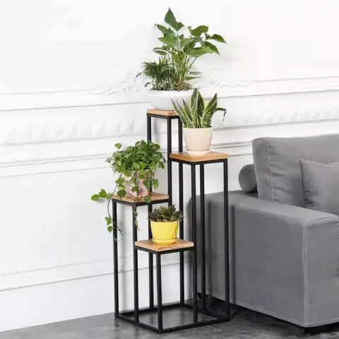 Kwietnik regał na kwiaty ozdoby 4 półki metal MDF jasny orzech ModernHome Kwietnik regał na kwiaty ozdoby 4 półki metal MDF jasny orzech ModernHome