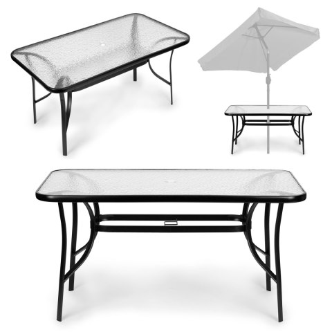 Stół ogrodowy szklany 120x70 cm na taras ogród szkło hartowane otwór na parasol MultiGarden Stół ogrodowy szklany 120x70 cm na taras ogród szkło hartowane otwór na parasol MultiGarden