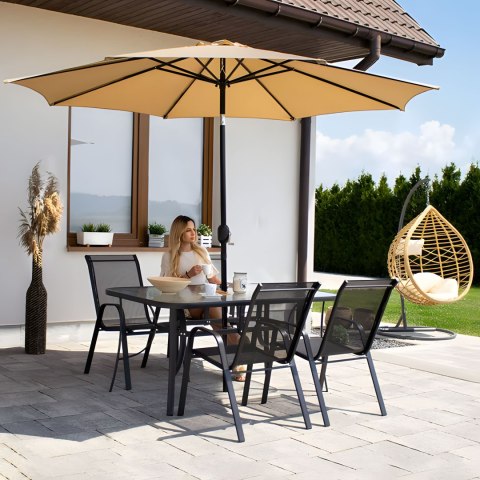 Stół ogrodowy szklany 120x70 cm na taras ogród szkło hartowane otwór na parasol MultiGarden Stół ogrodowy szklany 120x70 cm na taras ogród szkło hartowane otwór na parasol MultiGarden